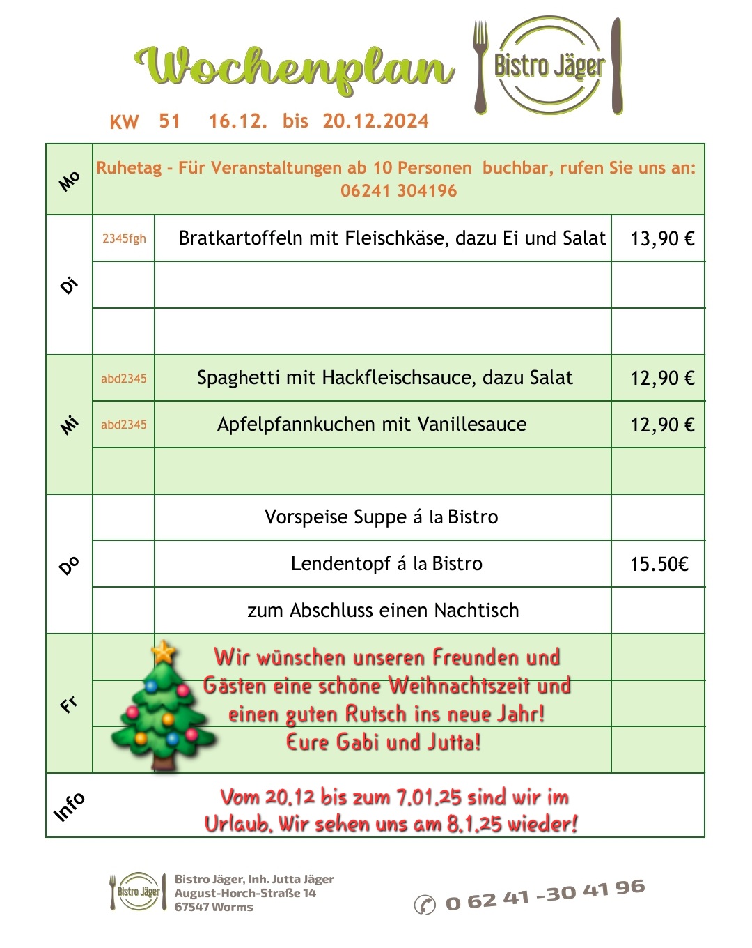 Speiseplan KW 51