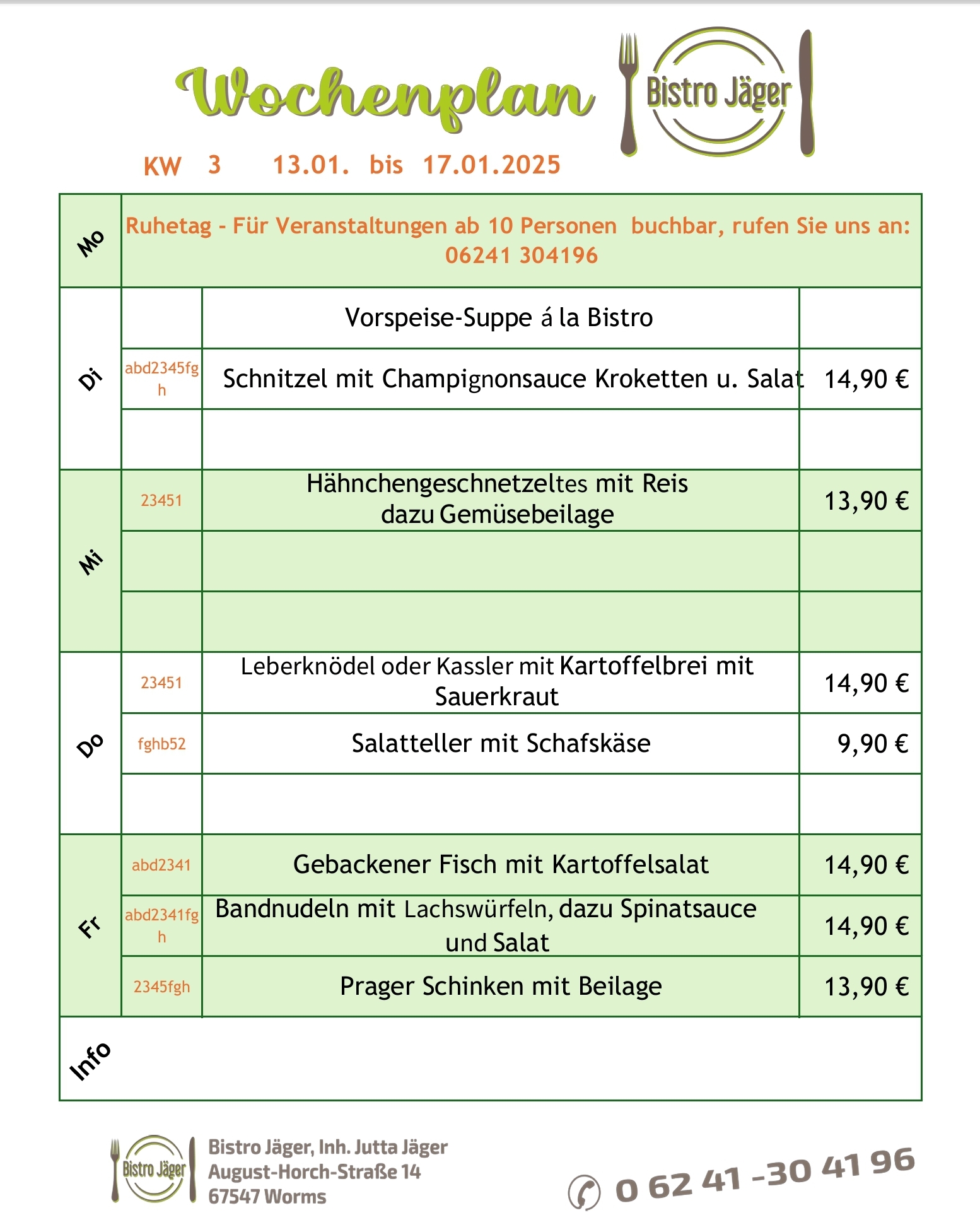 Speiseplan KW 3